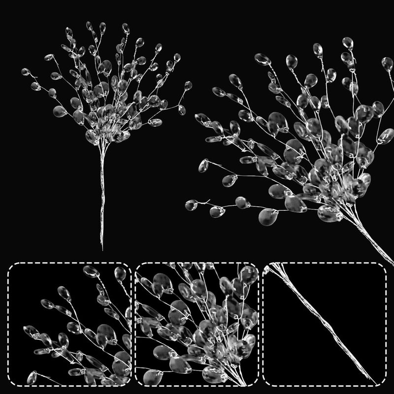 Notoke 20PCS Acrylic Crystal Flower Branches – Clear Artificial Bead Drop Bouquets, Glitter Floral Acrylic Picks Arrangement for Wedding, Christmas, Thanksgiving & Home/Office Table Top Decoration – Clear - Image 5
